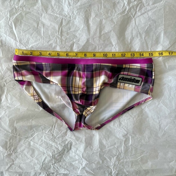 AussieBum Men's Plaid Swim Trunks - Purple and Cream - Picture 1 of 3